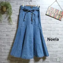 Noela フレア切替ハイウストスカート デニムスカート 大人可愛い ベルト M