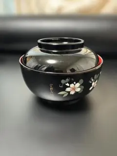 【宇野千代】蓋付きお椀 3客セット 桜柄 吸物椀 汁椀 漆器風 黒塗