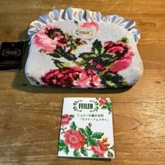 未使用　FEILER 花柄　フリルポーチ　花柄刺繍　ポーチ　バラ　薔薇