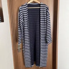 ロングガウンカーディガン ストライプネイビー Mサイズ