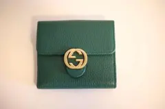 Gucci グリーンレザー 二つ折り財布