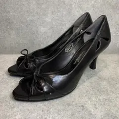 23区 サンダルパンプス オープントゥ ピンヒール レザー 23.5cm