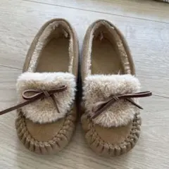GUブラウン キャメル　ファー付きモカシン 19.0cm
