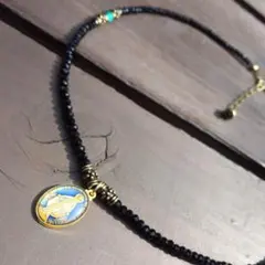 ★ブルーマリアネックレス 40センチ ブラックカットビーズ★送料無料