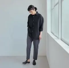 美品✨中川政七商店 ストレートパンツ ウエストゴム 綿麻混紡 ブラック