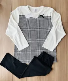 【新品】女の子 シンプル 薄手 長袖 パジャマ 140㎝ チェック リボン