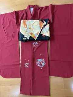 正絹　振袖　袋帯　セット　花輪刺繍