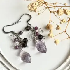 ピンクトルマリン　天然石　ハンドメイド　ピアス　サージカルステンレス