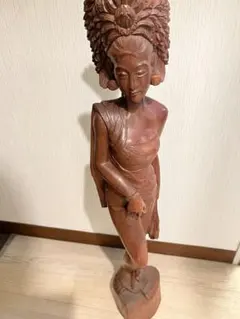 アジアンアンティーク女性像彫刻　木製