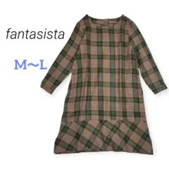 未使用fantasista チェック切替ワンピース チュニック ブラウングリーン