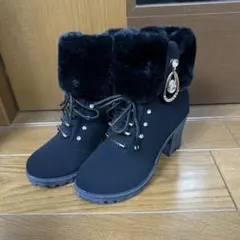 フェイクファー ファースエード調 ムートンブーツ 黒 23.0㎝ 37サイズ