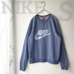 NIKE ナイキ スウェット S ブルー ロゴプリント 長袖トレーナーカジュアル