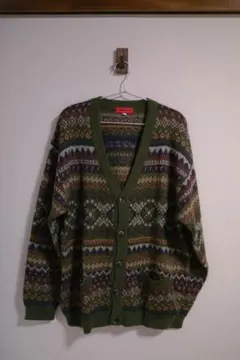 ALBERO SERRA ニットカーディガン 総柄 フェアアイル グリーン
