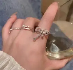 リボンモチーフ シルバーリング３点セット