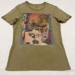 希少デザイン★アルマーニエクスチェンジ 個性派アートTシャツ カーキ S 美品