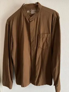 無印　バンドカラーシャツ　ブラウン　XS