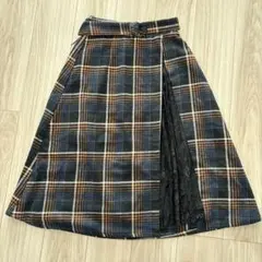 チェック柄フレアスカート（ネイビー/オレンジ）