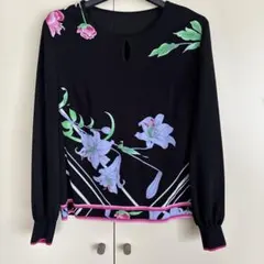 レオナール　FASION 花柄デザイン 長袖トップス 黒のサムネイル