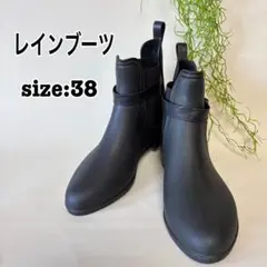 しまむら ベルト付き ショートレインブーツ 38/24cm ブラックのサムネイル