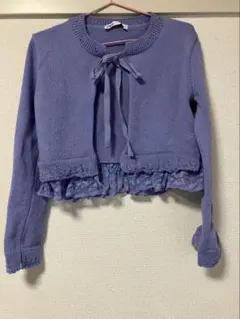 ZARA 紫　パープル　カーディガン リボン付き 長袖 フリル　レディース