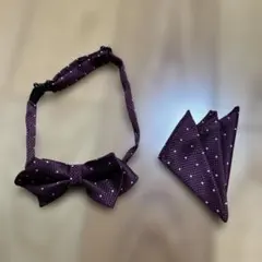 新品未使用☆コムサイズム　エンジ　ドット柄　蝶ネクタイ＆ポケットチーフセットF