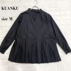 KUANKU ブラック 長袖シャツ 裾プリーツ サイズM
