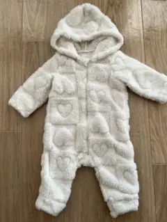 ベビー用アウター フリース ハート模様 ロンパース ホワイト