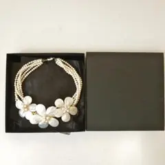 【美品】淡水パール フラワーシェル ネックレス