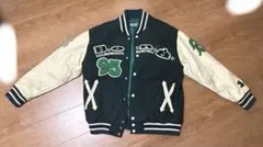 刺繍入りスタジャン ダークグリーン/ベージュ