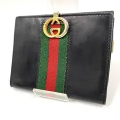 グッチ　二つ折り財布　インターロッキング　シェリーライン　黒　ゴールド金具