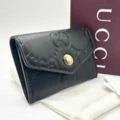 ✨未使用級✨付属品完備✨GUCCI カードケース　シマ　ジャンボGG レザー　黒