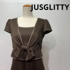 JUSGLITTY ワンピース フロントリボン ノースリーブ ブラウン系 M