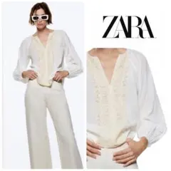 ZARA ザラ　コットン100% レース　長袖シアーブラウス　S