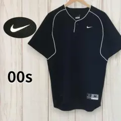 ナイキ NIKE 半袖ベースボールシャツ 00s 刺繍ロゴ ネイビー M 古着