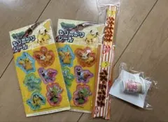 ポケモンもりあがりシール、チキンラーメン鉛筆、カップヌードル消しゴムセットのサムネイル