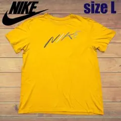 US古着 NIKE ナイキ スクリプトロゴ Y2K Tシャツ L イエロー 可愛