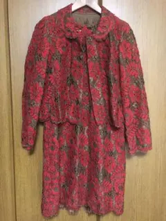 総刺繍レース　ツーピース　スーツ　セットアップ　ジャケット　ワンピ　アンティーク
