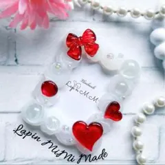 【受注製作】クリア ホイップデコ 硬質トレカケース 赤 リボン マグネット ラメ