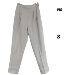 美品 ViS タック スラックス グレー S センタープレス 通勤 美脚
