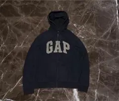 old gap フルジップ 刺繍ロゴ パーカー y2k ネイビー 茄子紺 短丈