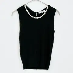 ◎ 極美品✨エムプルミエ パール付き リブニット ノースリーブ ブラック Mのサムネイル