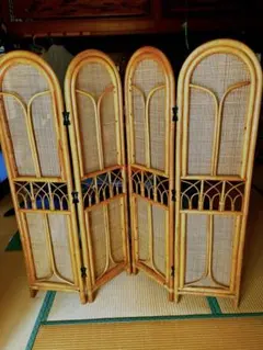 木製 衝立 パーテーション 3連 編み込みデザイン 和風 昭和レトロ