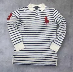 00sラルフローレン ポロシャツ 長袖 ビックポニー M ボーダー Y2K 短丈