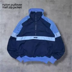 80s~90sUSA製ナイロンハーフジッププルオーバージャケットネイビー短丈M