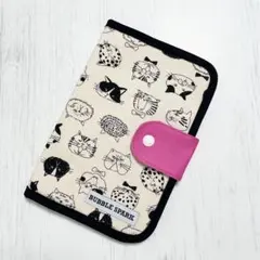 母子手帳ケース お薬手帳ケース　通帳ケース　ねこ柄　モノトーン　ブラック