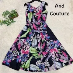 アンドクチュール  ノースリーブ ロング ひざ下丈 ワンピース フレア 花柄 M
