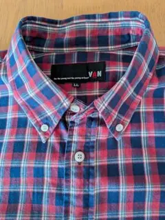 値下げ VＡＮ（ヴァン）チェック柄 長袖ボタンダウンシャツ ＬＬサイズ