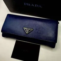 美品✨プラダ ネイビー 長財布 ヴィッテロムーブ 折り財布 金ロゴ パス