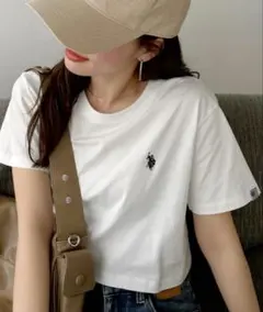 POLO ASSN クロップド ベーシック Tシャツ ホワイト M 刺繍ロゴ