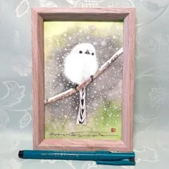 シマエナガの透明水彩画